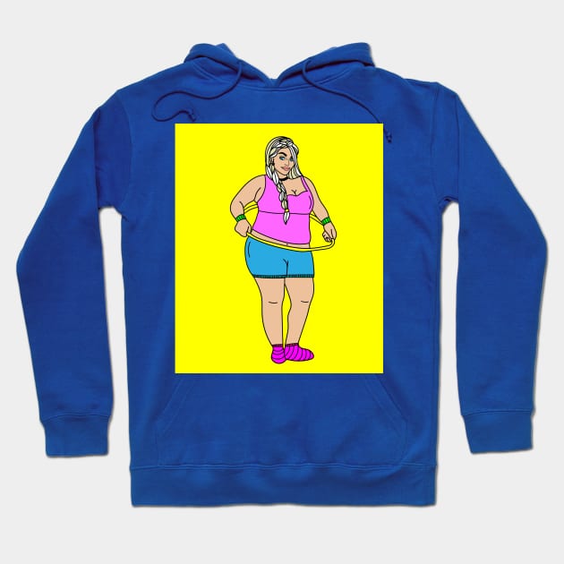 Colorful sporty retro woman Hoodie by flofin